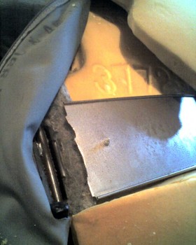 Even the lumbar air-bladder brace was broken -welding this was like welding tin-foil, but it eventually came out okay.  Unfortunately, the bladder is leaking at the hose inlet, and is too brittle to repair.